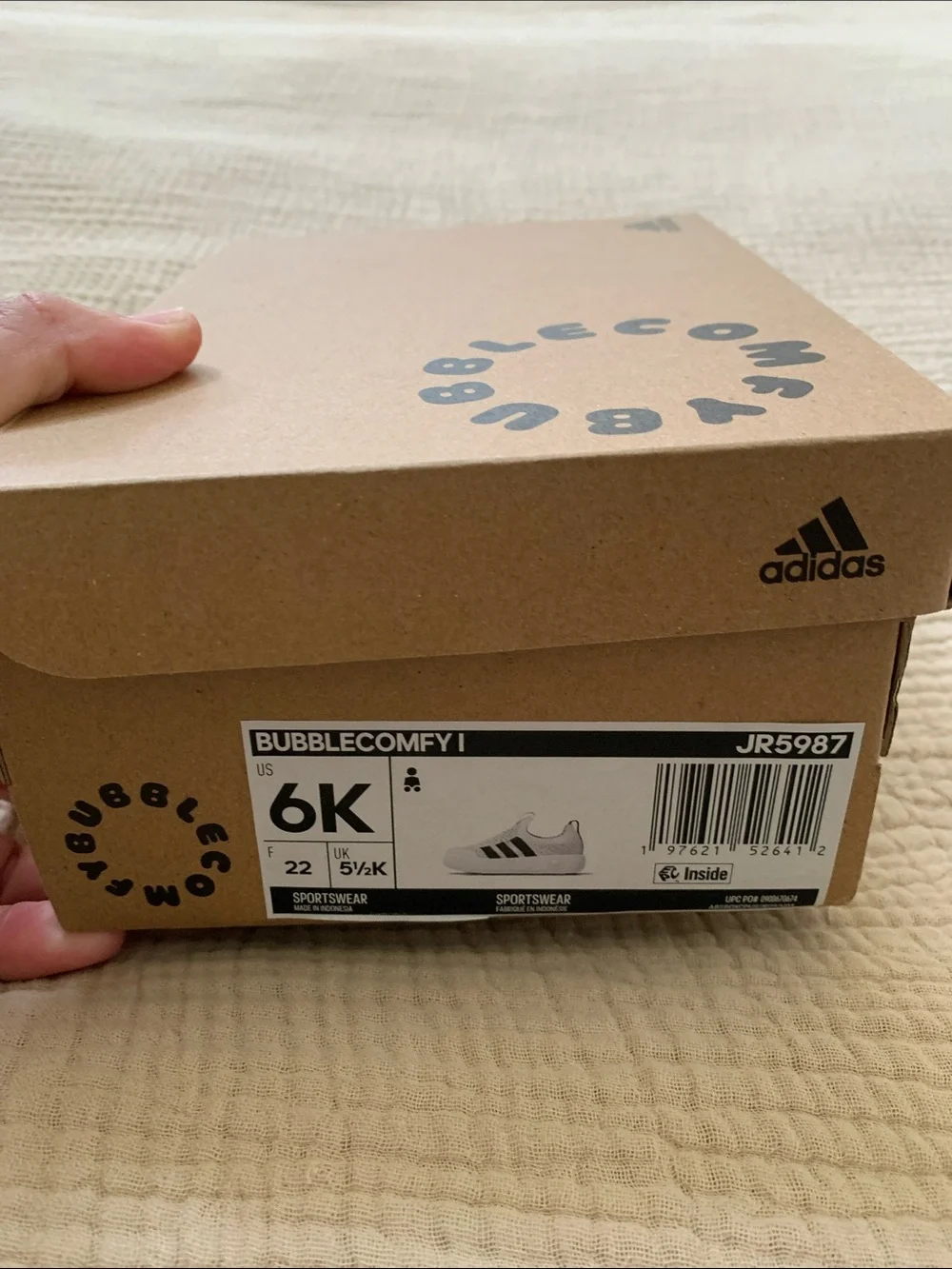 adidas Kids Bubblecomfy I Slip-On Sneakers in White and Black